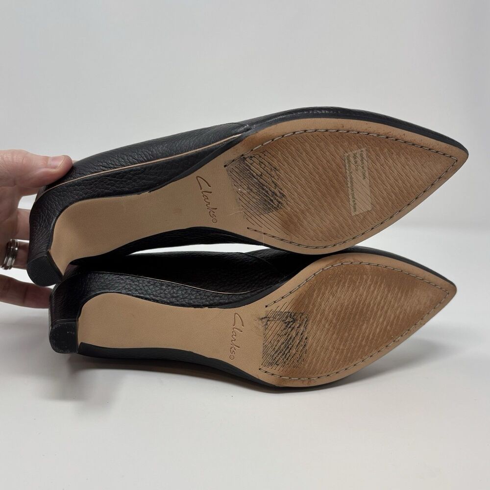 Clarks Cushion Plus Black Leather Pointed Toe Heels Women's Shoes 8 M - Picture 5 of 7